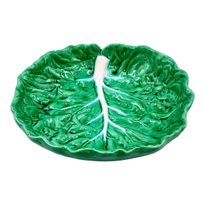 1940s Bordallo Pinheiro Cabbage Leaf Bowl Pressed Frog Mark Portugal Majolica 9"