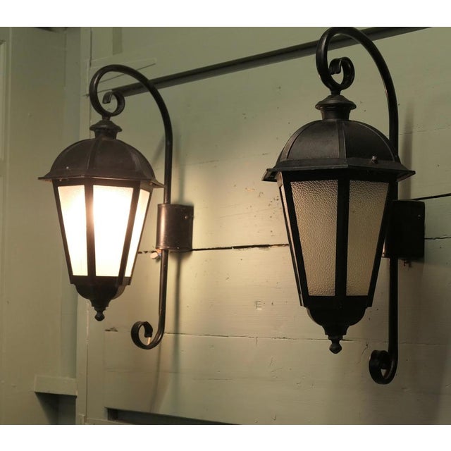 A Large Pair of Entrance Door Wall Lights, Wall Lanterns 2 wonderful pieces, the metal brackets shades have been glazed...
