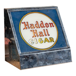 Early 20th Century Haddon Hall Cigar Lighted Glass Sign Display For Sale