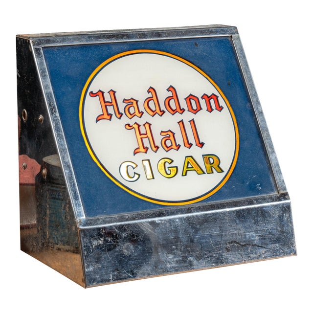 Early 20th Century Haddon Hall Cigar Lighted Glass Sign Display For Sale