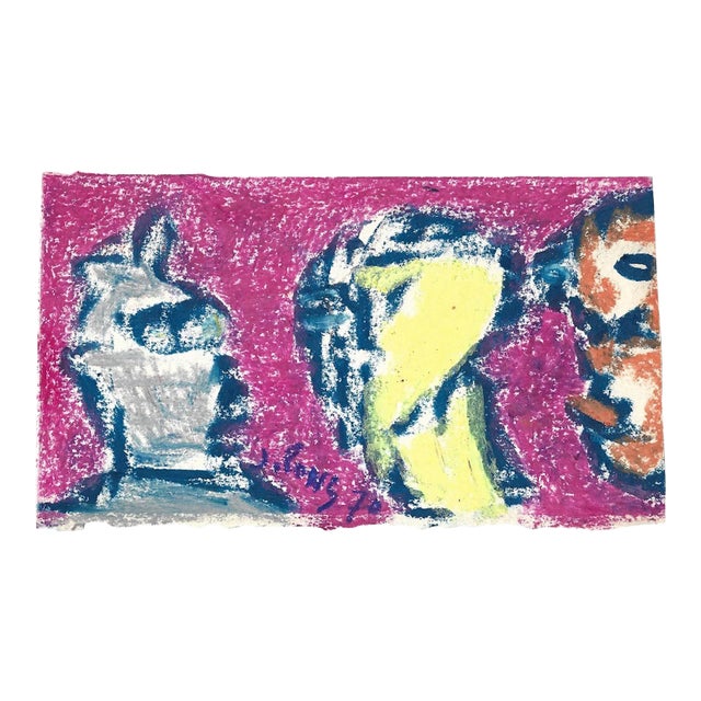 Jean Pons, Composition , Oil Pastels, 1970 For Sale