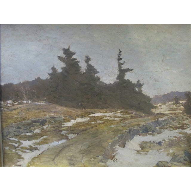 Early 20th Century Alexander Bower Country Winter Road Forest Landscape Signed Original Painting For Sale - Image 5 of 7
