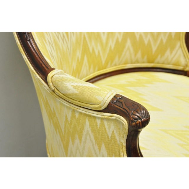 Antique French Louis XV Style Carved Walnut Yellow Fabric Boudoir Lounge Chair For Sale In Philadelphia - Image 6 of 14