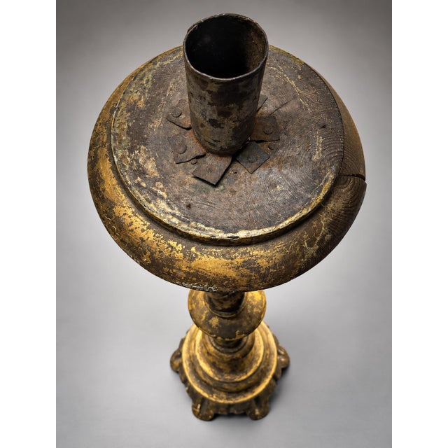 Brass Rare 17th Century Italian Baroque Giltwood Candlesticks For Sale - Image 8 of 11