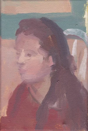 "Young Girl in Kitchen" Contemporary Expressionist Portrait Oil Painting by Michelle Farro