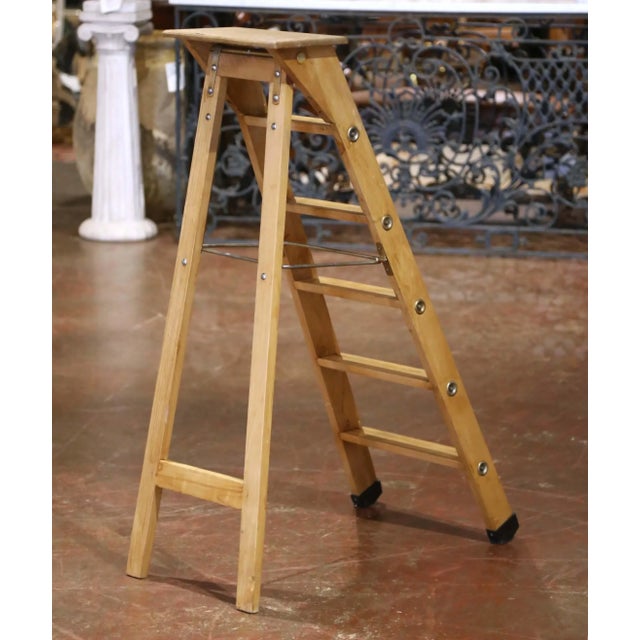 Mid-Century French Solid Pine Folding Six-Step Ladder For Sale - Image 12 of 13
