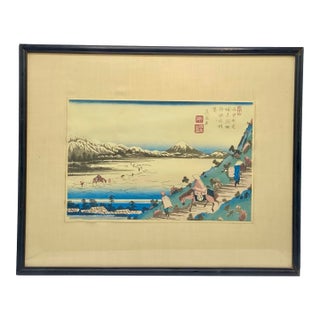 Framed Woodblock Print Titled "No. 31, Shiojiri Pass: View of Lake Suwa" by Artist Keisai Eisen For Sale