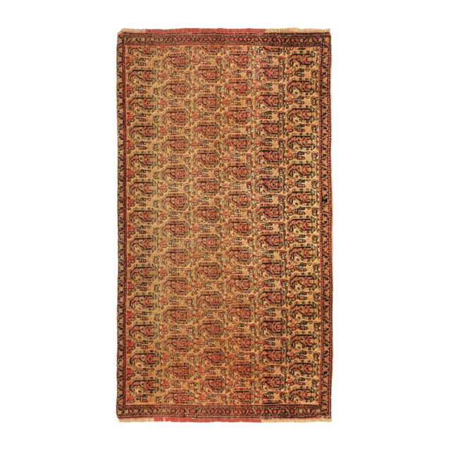 Antique Senneh Traditional Beige and Red Wool Persian Rug For Sale