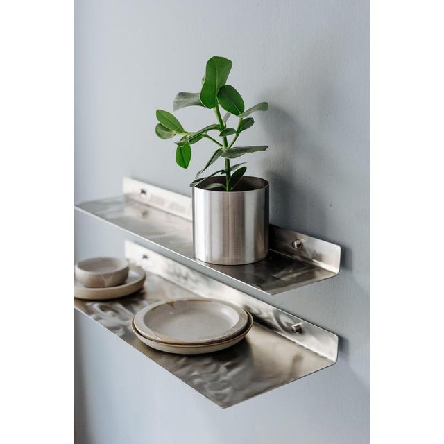 Large Wall Shelf in Brushed Stainless Steel by Form & Eisen For Sale - Image 12 of 18