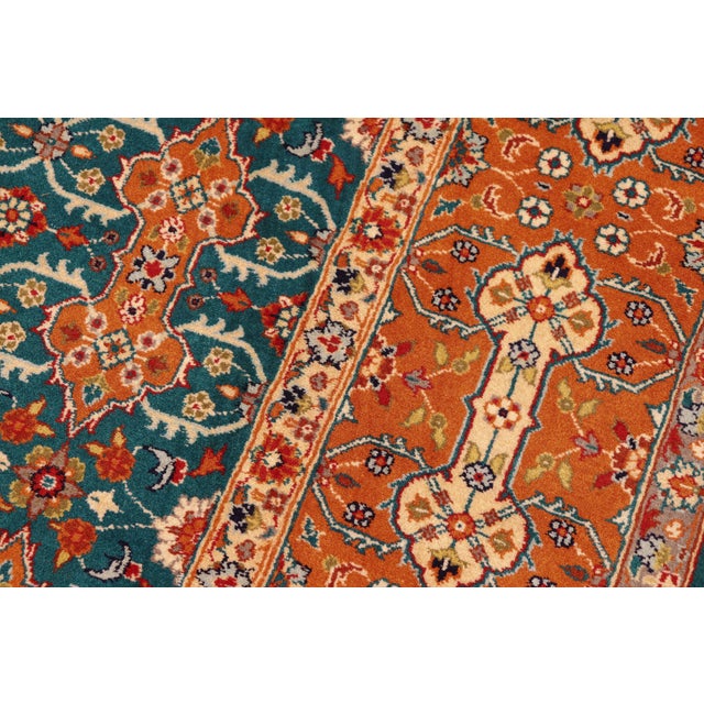 1990s Shabby Chic 1990's Pak-Persian Teal/Orange Wool Rug - 6'3'' X 9'3'' For Sale - Image 5 of 9