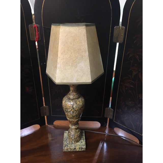 1920s Antique Italian Polished Pink and Black Marble Petite Table Lamp Pair For Sale - Image 5 of 9