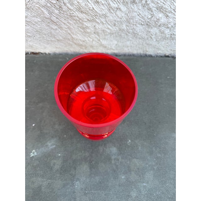 Vintage geometric red glass vase designed by Tamara Aladin for Riihimaen Lasi Oy, Finland. The vase is not marked but the...