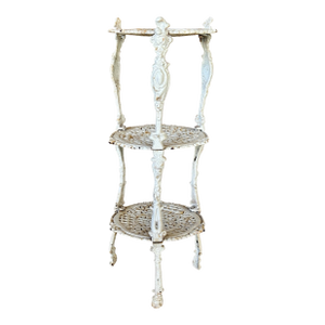 Antique Victorian White Cast Iron Three-Tier Plant Stand or Sellette