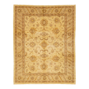 Modern Designed Paki Peshawar Wool Rug Handmade in Tan - 9′1″ × 11′6″