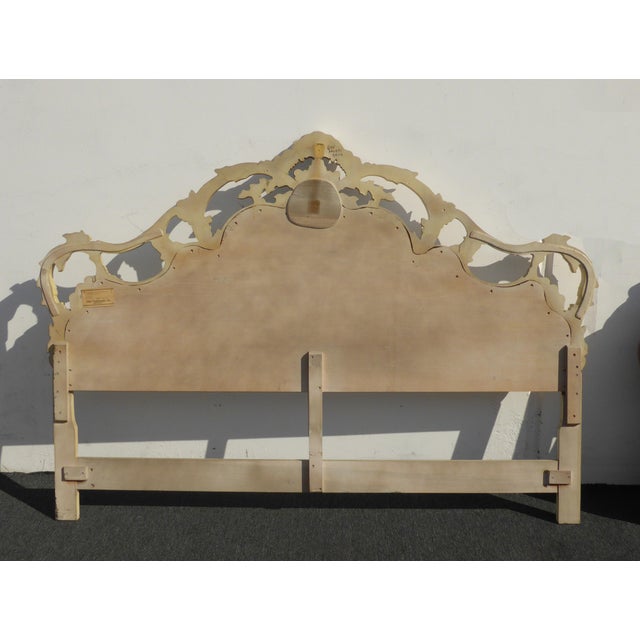 Vintage French Country Provincial Carved Wood Rococo King Headboard