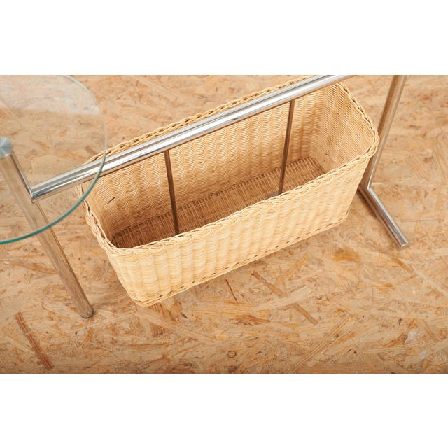 Magazine Rack Potto Frame in Chrome-Plated Tubular Steel, Woven Basket and Round Glass Shelf by Andrea Branzi for Zanotta, 1993 For Sale - Image 5 of 11