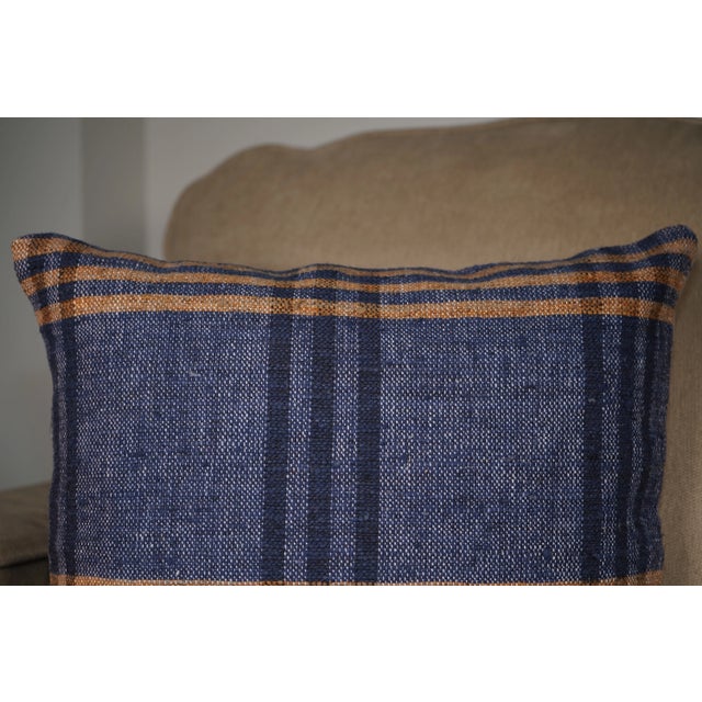 Set of 3 Vintage Handwoven Indigo Stripe Pillows – 16x16 For Sale - Image 17 of 17