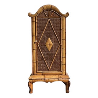 Vintage Tropical Style Burnt Bamboo Cabinet For Sale