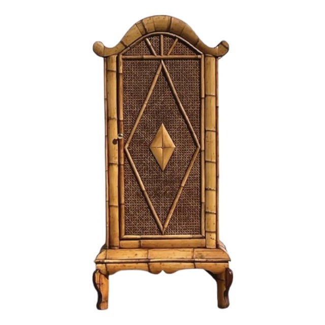 Vintage Tropical Style Burnt Bamboo Cabinet For Sale
