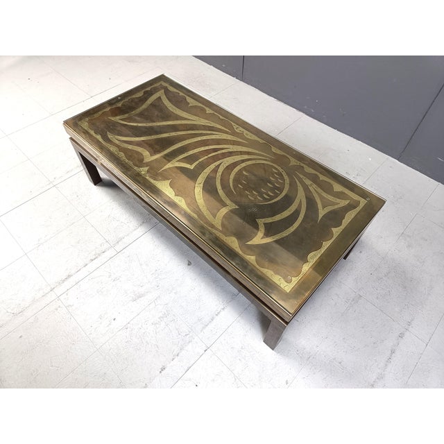 1970s Vintage Etched Brass Coffee Table by Willy Daro, 1970s For Sale - Image 5 of 10