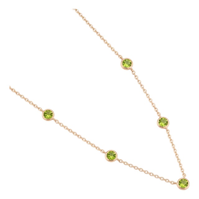 Delicate Peridot Station Layering Necklace | 18k Gold Plated Round Bezel Set Necklace | August Birthstone Gift for Her For Sale