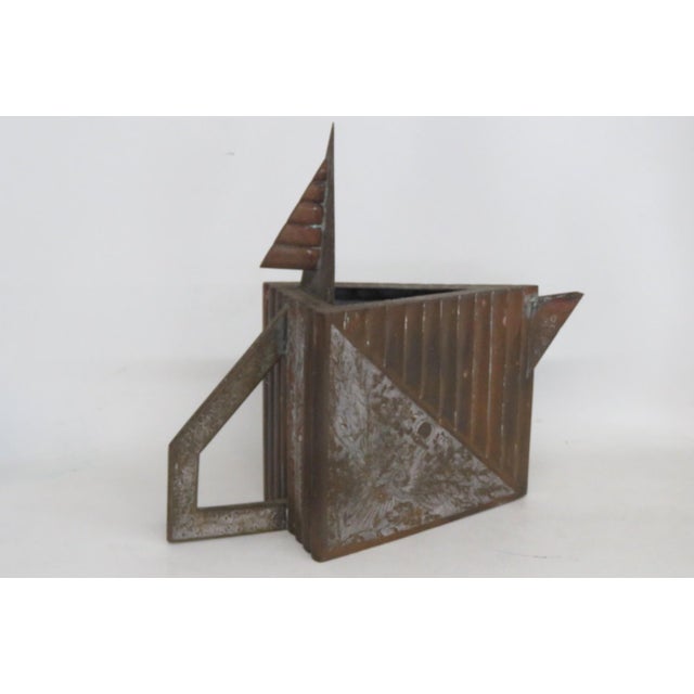 Early 20th Century Art Deco Chinese Brass Copper Tea Pot Metal Geometric Kettle Dragon Motif For Sale In Miami - Image 6 of 15