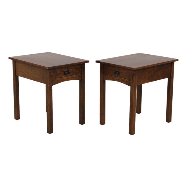 Pair Stickley Arts & Crafts Mission Oak Lamp Tables For Sale