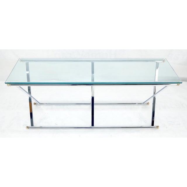 Metal Chrome X Base Glass Top 67" Long Console Sofa Table Mid Century Modern c1970s For Sale - Image 7 of 13