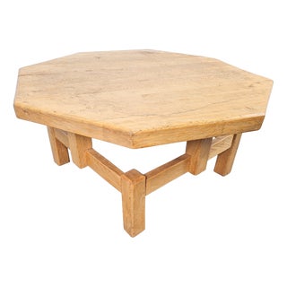 Rustic Brutalist Octagonal Oak Coffee Table by Pierre Chapo, 1960s For Sale
