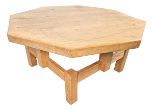 Rustic Brutalist Octagonal Oak Coffee Table by Pierre Chapo, 1960s