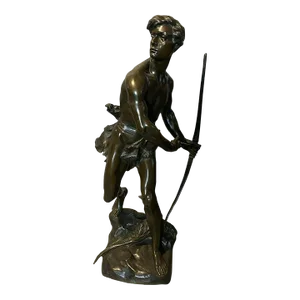 Late 19th Century Antique Victorian Figural Bronze Statue Sculpture of a Hunting Archer