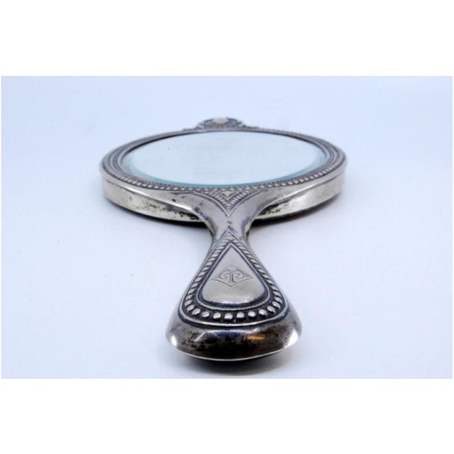 Metal Pearlescent Silver Hand Mirror For Sale - Image 7 of 10