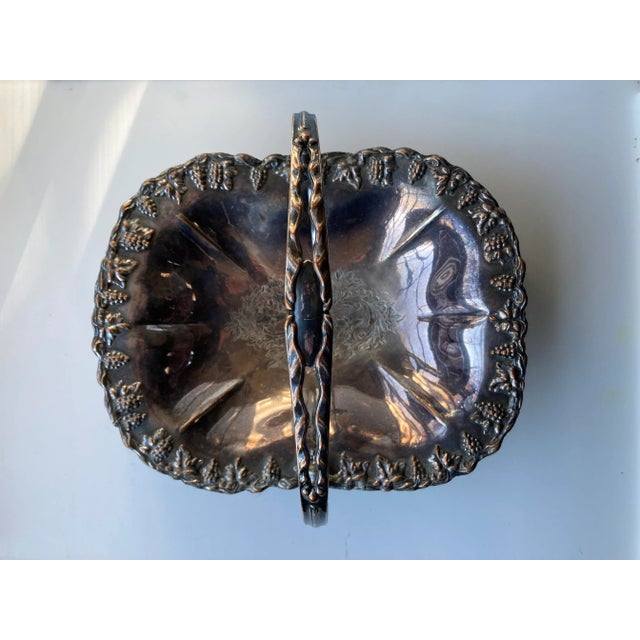 Metal 1910s Victorian Grape Vine Design Silver Plated Wedding Basket For Sale - Image 7 of 10