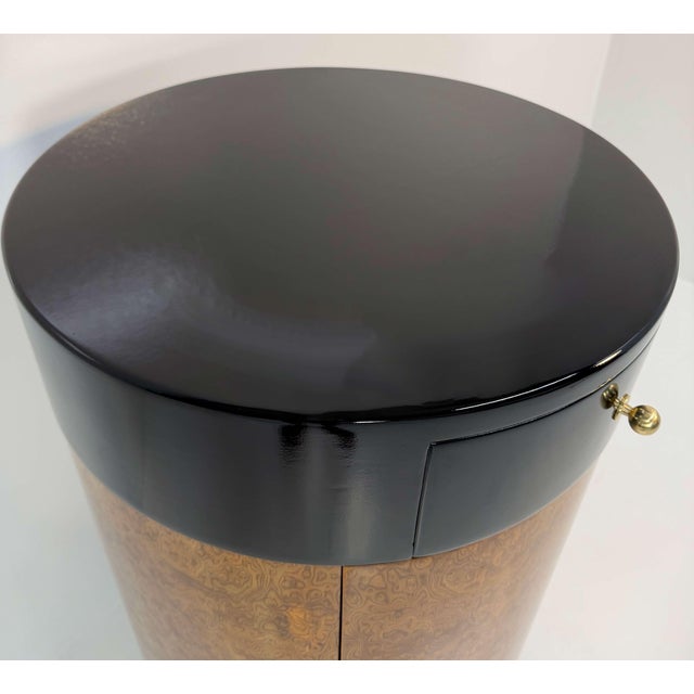 Italian Cylindrical Cabinet in Reconstituted Wood Veneer, 1980s For Sale - Image 9 of 13