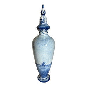 Tall Early 20th Century Delft Covered Jar