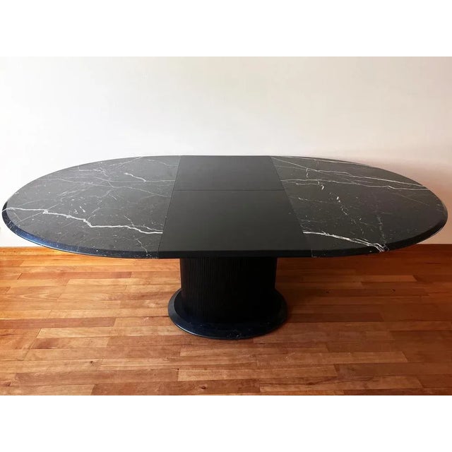 Postmodern Vintage Marble and Ebonized Wood Oval Extendable Dining Table, 1980s For Sale - Image 3 of 12