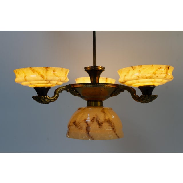 Art Nouveau Danish Chandelier with Marbled Opaline Shades, 1920s For Sale - Image 11 of 18