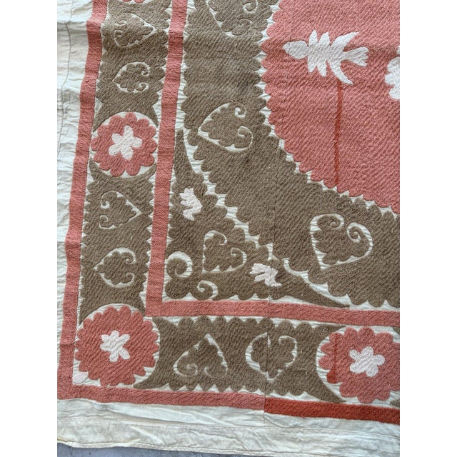 Textile Suzani Textile Wall Art - Bohemian Embroidery 4'4'' X 4'5'' For Sale - Image 7 of 16