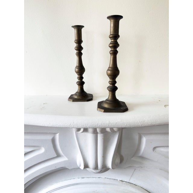 Vintage Mid-Century Modern Brass Turned Candlestick Holders, a Pair For Sale - Image 13 of 13