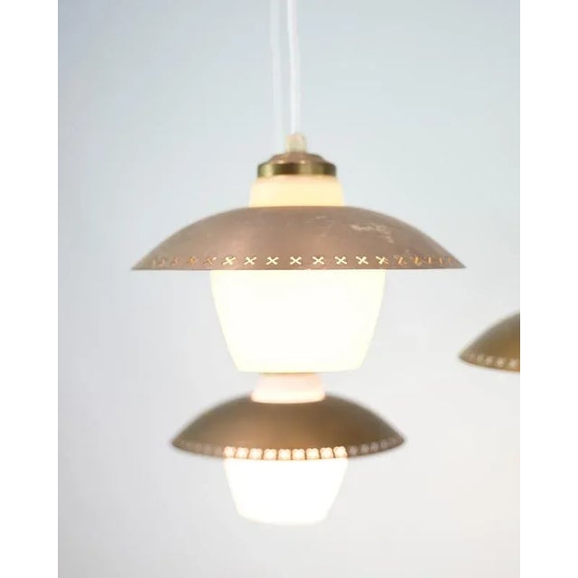 Vintage 3-Arm Ceiling Pendant in Opal Glass and Brass by Bent Karlby, 1950s For Sale - Image 8 of 13