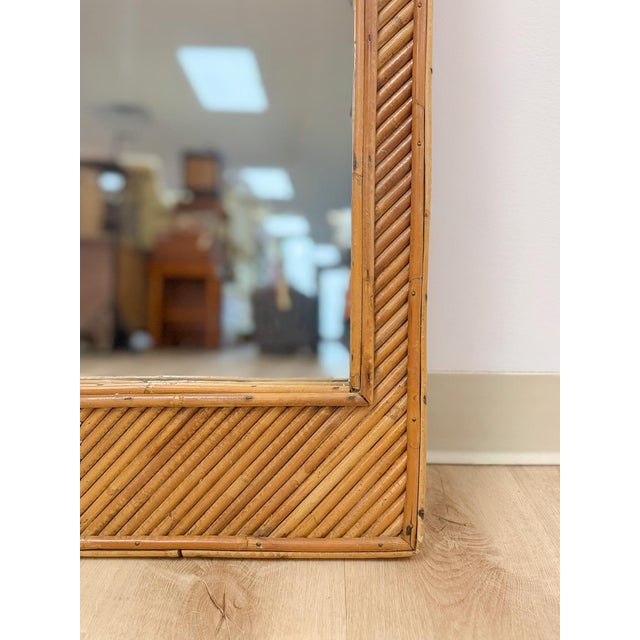 Coastal Pencil Reed Tall Arched Rectangular Wall Mirror, Woven Wood Frame Boho Wall Mirror For Sale - Image 10 of 10