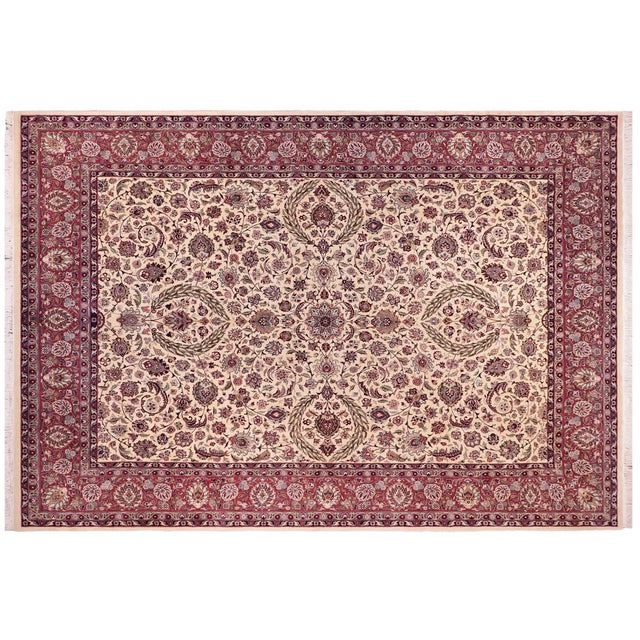 Ivory Shabby Chic Pak-Persian Ivory/Aubergine Wool Rug - 9'2'' X 12'8'' For Sale - Image 8 of 9
