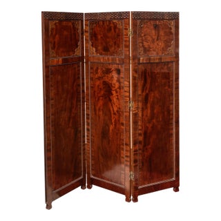 English Mahogany Three Panel Room Screen For Sale
