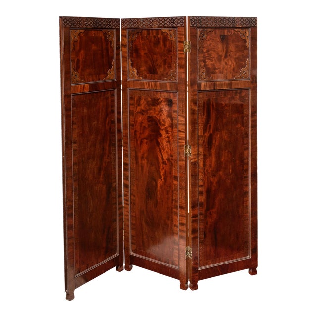 English Mahogany Three Panel Room Screen For Sale