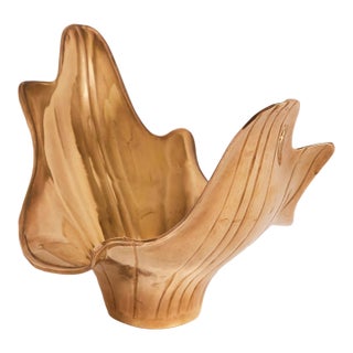 1970s Large Brass Low Bowl or Vase For Sale