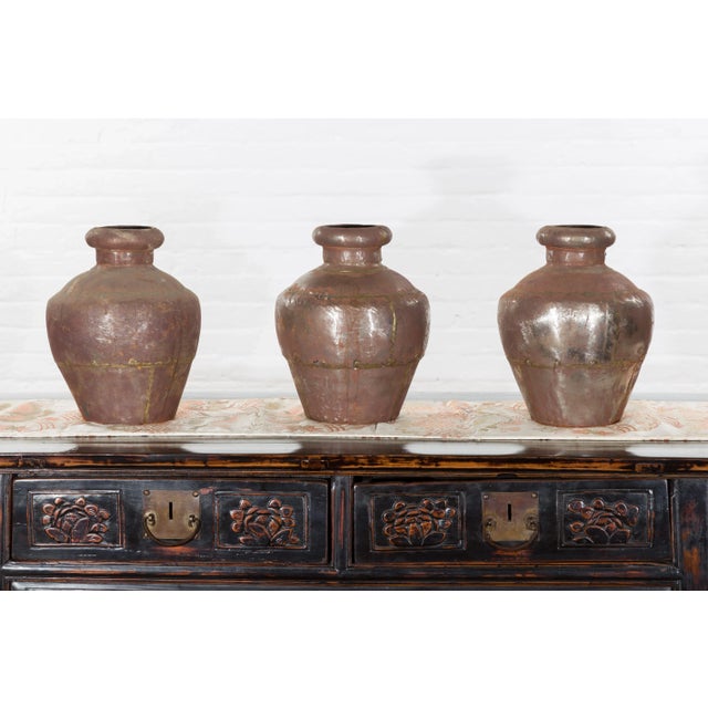 Metal 19th Century Indian Metal Vessels with Weathered Patina - Set of 3 For Sale - Image 7 of 13
