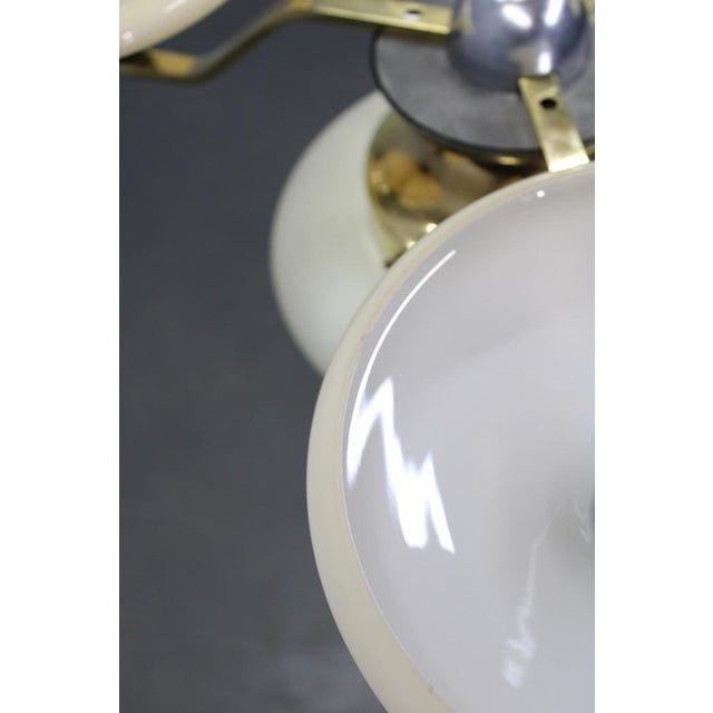 Art Deco Brass, Glass, and Aluminum Chandelier with Cream Glass, Czechoslovakia, 1930s For Sale - Image 11 of 14