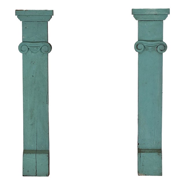 Antique Architectural Salvaged Wooden Pair of Matching Decorative Pilaster Columns For Sale