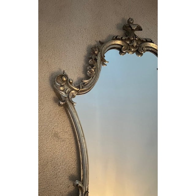 Vintage Silver Leaf Wood Framed Wall Mirror For Sale - Image 4 of 6