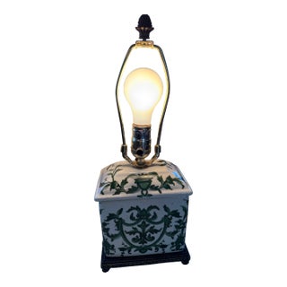 1940s Ceramic Lamp Base With a Green Motif • Square Ginger-Jar-Style Base For Sale